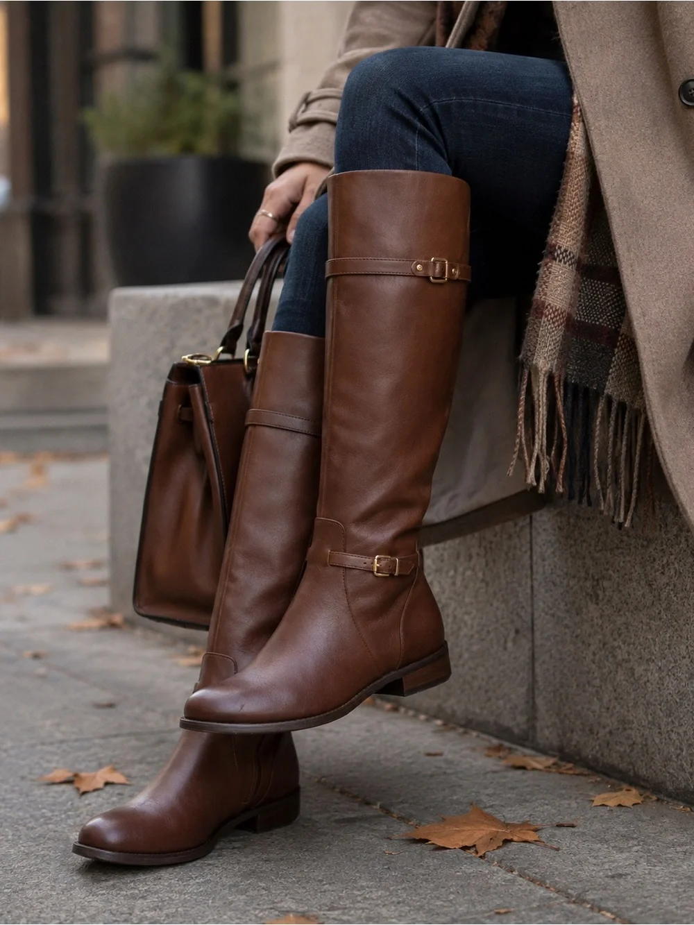 Gianni Bini Women's Chestnut Brown Knee High Leather Tall Riding Boots 8 NEW